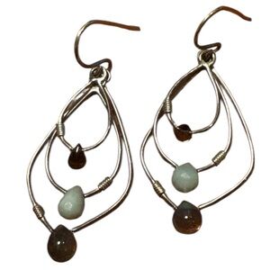 Artisan 925 Sterling Silver Triple Teardrop Gemstone Dangle Earrings - 2”
